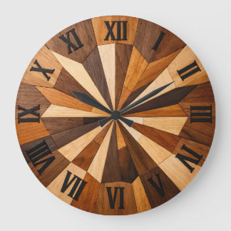 Relógio Grande Geometric Wooden Mosaic Clock Design