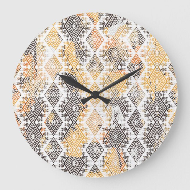 Relógio Grande Geométrica Boho Tribal: Padrão em Desconforto. (Frente)