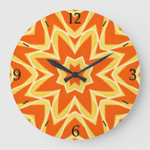 Relógio Grande Geométrico abstrato Star - Laranja e Dourado