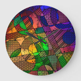 Relógio Grande Geométrico Colorido, Abstrato com Padrões Retrô
