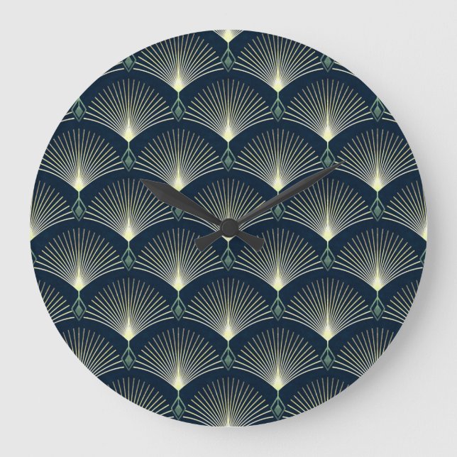 Relógio Grande Geométrico Elegante: Deco de Arte Azul. (Frente)