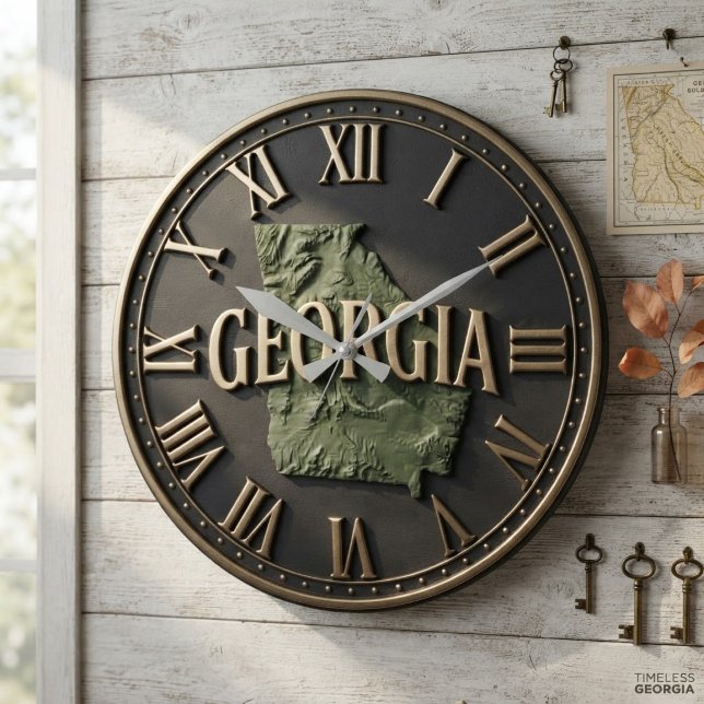 Relógio Grande Georgia Topographic State Map Bold Modern (Criador carregado)