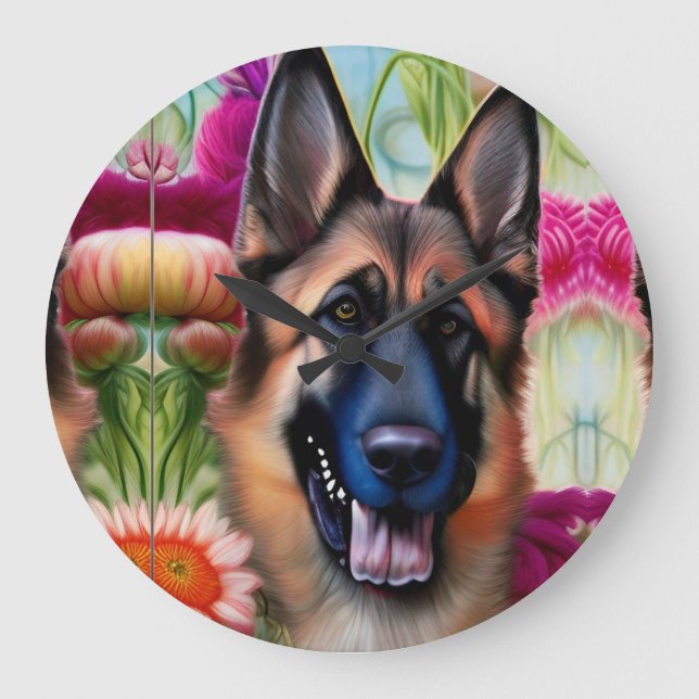 Relógio Grande German shepherd no Jardim (Frente)