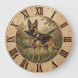Relógio Grande German Shepherd - Rustic Dog Decor