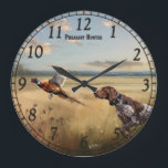 Relógio Grande  German Shorthaired Pointer<br><div class="desc">This  artwork captures the thrilling moment of a pheasant flush in the autumn field.  Pheasant burst into flight while a German Shorthaired Pointer stands alert in the background watching the bird. A perfect design for hunters,  bird dog lovers,  and fans of classic upland hunting scenes.</div>