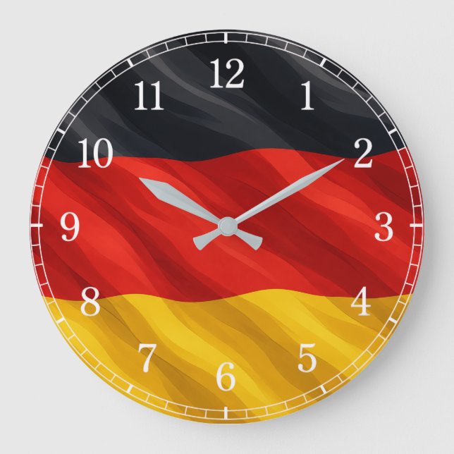 Relógio Grande Germany Flag Wall Clock — Waving Flag Design (Frente)