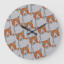 Relógio Grande Ginger and white Cat Wall Clock
