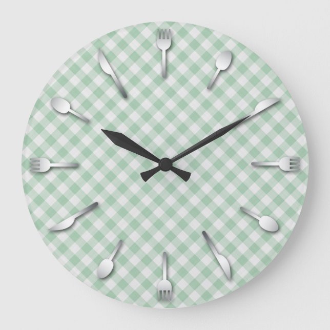 Relógio Grande Gingham Kitchen Clock - Country Western (Frente)