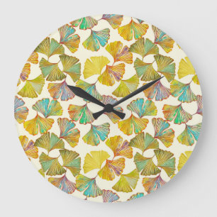 Relógio Grande Gingko Leaves: Abstrato de Arte Floral
