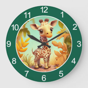 Relógio Grande Girafa Bebê Fofo Tropical Cartoon-37560