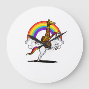 Relógio Grande Girafa Cavalgando Unicórnio Magico Arco-Íris Menin