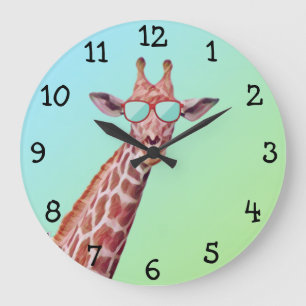 Relógio Grande Girafa engraçada Vestindo óculos escuros em verd