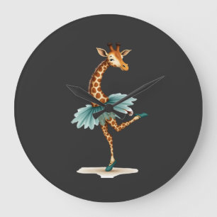 Relógio Grande Girafa fofa em tutu dançando como bailarina, gif