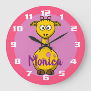 Relógio Grande Girafa Monogramada Rosa Chiclete Fofa