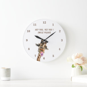 Relógio Grande Giraffe Clock Engraçado Presente - Texto Personali