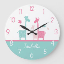 Giraffe Pink Mint Aqua Teal Wall Clock