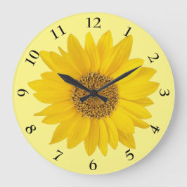 Relógio Grande Girassol Amarelo Brilhante em Amarelo Claro