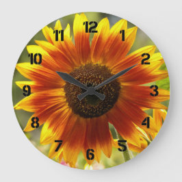 Relógio Grande Girassol Floral Amarelo e Bronze