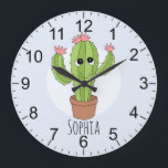 Relógio Grande Girls Cute Kawaii Cactus Plant e Name Kids<br><div class="desc">Este relógio das moças da moda apresenta um adorável desenho de uma planta de cacto kawaii. Esta design também apresenta um lugar para você adicionar um nome. O design de um tema botânico perfeito para qualquer quarto de criança ou berçário de bebê!</div>