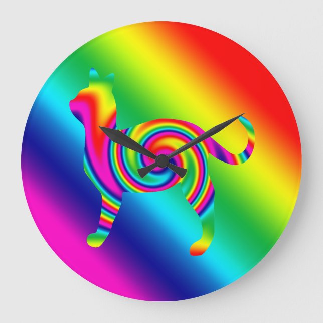 Relógio Grande Giro Arco-Íris Forma Gato (Frente)