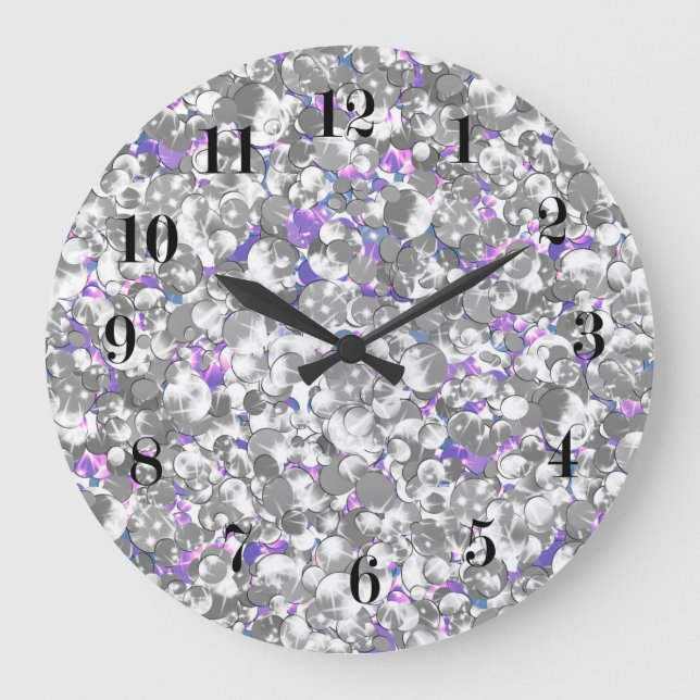 Relógio Grande Gl glittery de prata roxo violeta sem emenda dos (Frente)
