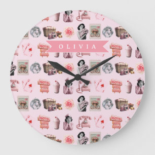 Relógio Grande Glamour Personalizado de Pin-Up Velho Hollywood Re
