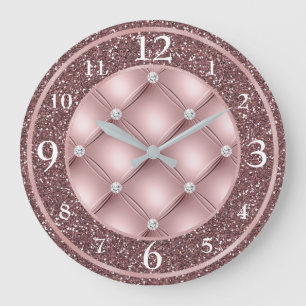 Relógio Grande Glamouroso Rosa Bege Escuro Brilhante e Diamantes