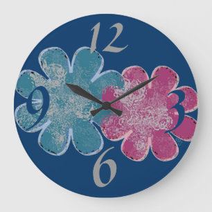 Relógio Grande Glass Flowers (pink/teal/navy)