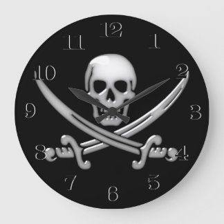 Relógio Grande Glassy Pirate Skull & Sword Crossbones