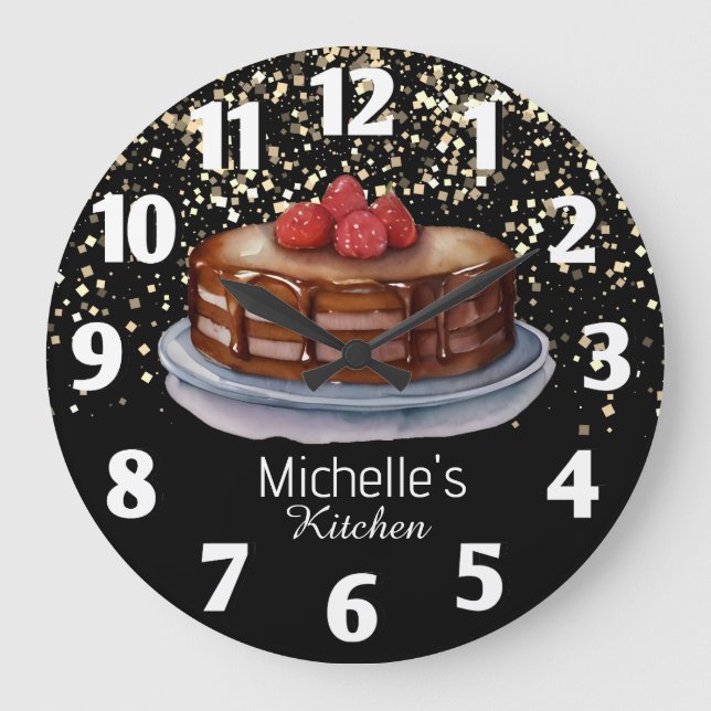 Relógio Grande Glitter Bake Baker Chef Personalizado (Frente)