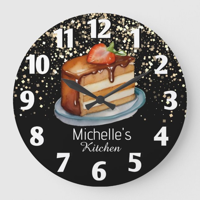 Relógio Grande Glitter Bake Baker Chef Personalizado (Frente)