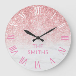 Relógio Grande Glitter e Marble Dourados do Nome da Família Perso
