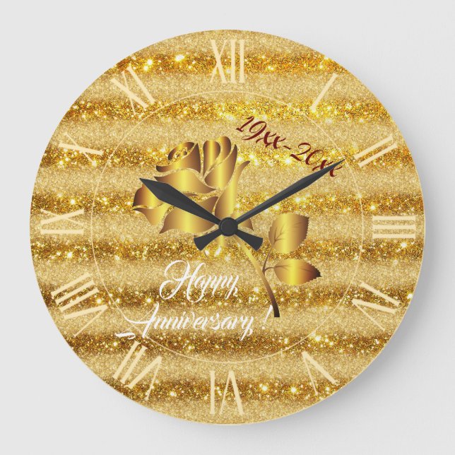 Relógio Grande Glitter Floral Dourado de luxo (Frente)