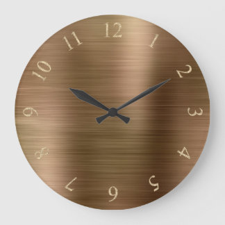 Relógio Grande Glitter Mínimo Metálico de Bronze Dourado Números 