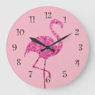 Relógio Grande Glitzy Pink Flamingo Wall Decor