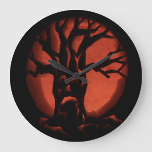 Relógio Grande Glowing Scared Dead Tree Halloween Pumpkin