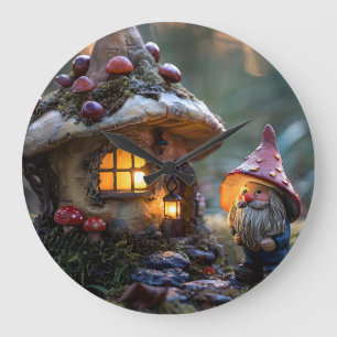 Relógio Grande Gnome e uma casa de cogumelos, design de fantasia