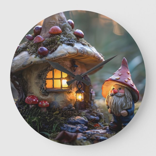 Relógio Grande Gnome e uma casa de cogumelos, design de fantasia (Frente)
