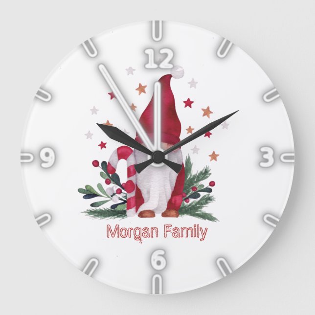 Relógio Grande Gnome Pine Tree Branches Natal (Frente)