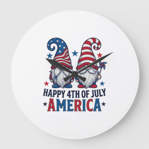 Relógio Grande Gnomos Patrióticos Feliz 4 de Julho Camisa América