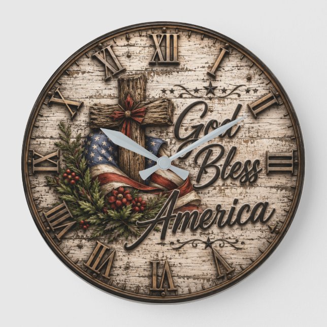 Relógio Grande God Bless America Christian (Frente)
