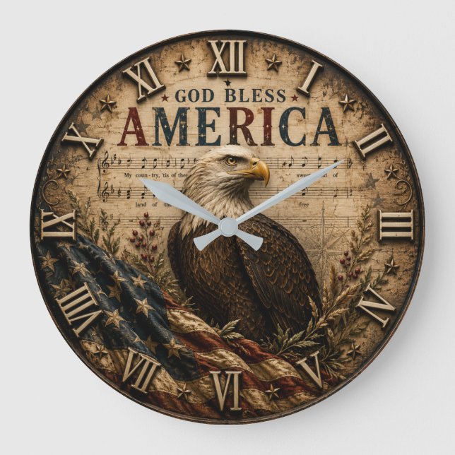 Relógio Grande God Bless America Eagle (Frente)
