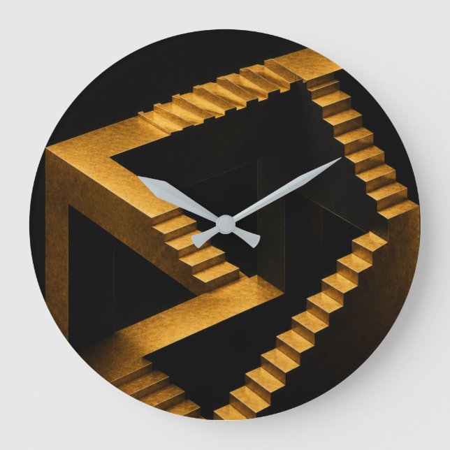Relógio Grande Gold Impossible Stairs Optical Illusion Clock (Frente)
