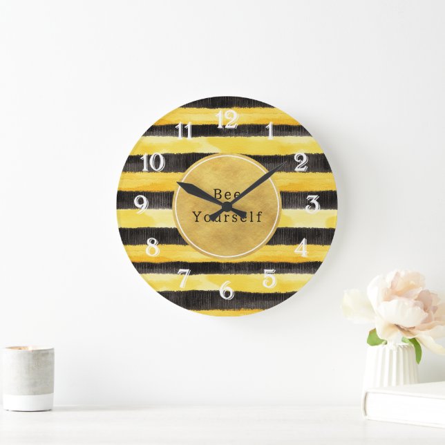 Relógio Grande Gold Yellow Black Bee Stripes (Lar)