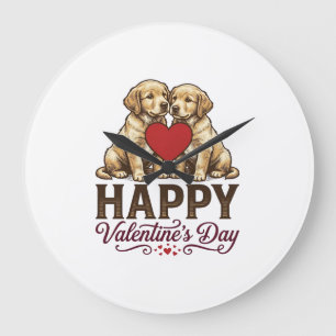 Relógio Grande Golden Retriever Feliz Dia dos Namorados