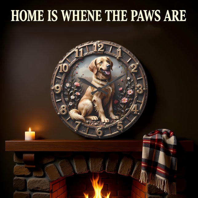 Relógio Grande Golden Retriever Meadow Bronze Style (Criador carregado)