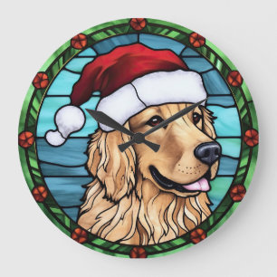 Relógio Grande Golden Retriever Vidro Colorido Natal