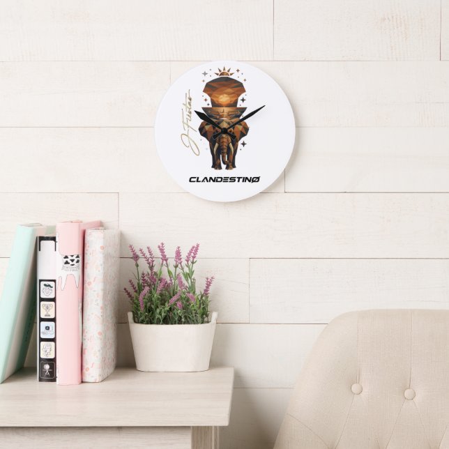 Relógio Grande Golden Sunset Elephant Wall Clock – Nature Art (Sala de leitura)