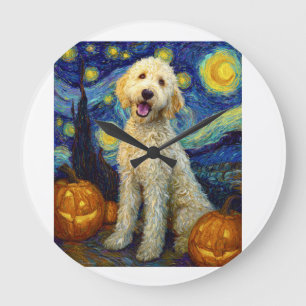 Relógio Grande Goldendoodle Cachorro Fofo Dia das Bruxas Jack O L