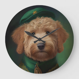 Relógio Grande Goldendoodle cachorro vestido de Dia de São Patríc